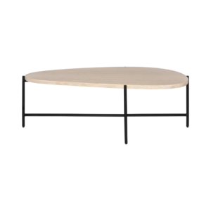 MESA DE CENTRO ORGÁNICA GRANDE ACERO COLOR NEGRO Y MÁRMOL TRAVERTINO