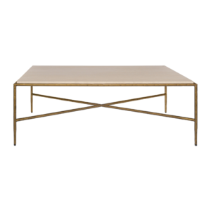 MESA DE CENTRO RECTANGULAR ACERO COLOR ORO Y MÁRMOL TRAVERTINO